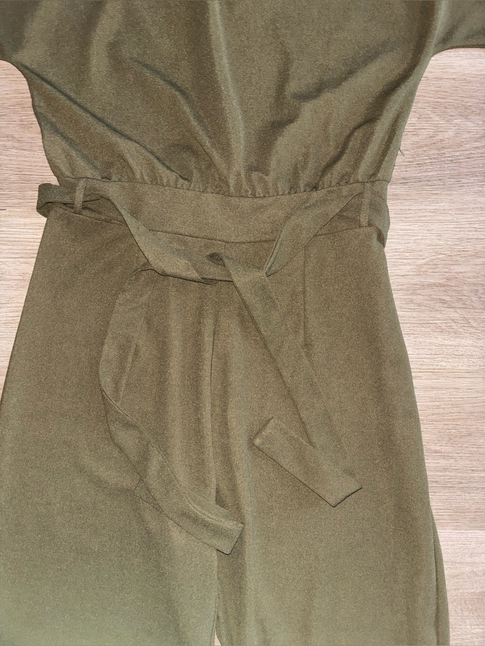 Olive Wide-Leg Jumpsuit with Tie Waist - Picture 2 of 4